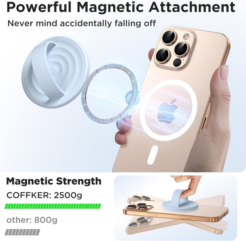 COFFKER Magnetic Phone Grip Ring Holder, Liquid Silicone Magnet Cell Phone Grip Finger Loop, Compatible with Magsafe, Back of Phone for iPhone 17/16/15/14/13/12 Series, Baby Blue - Image 3